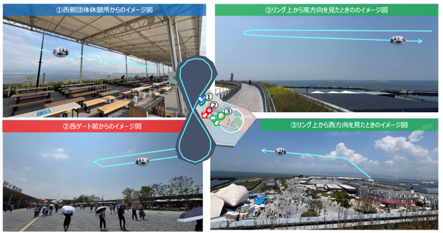 会場各所から見える飛行イメージ図です