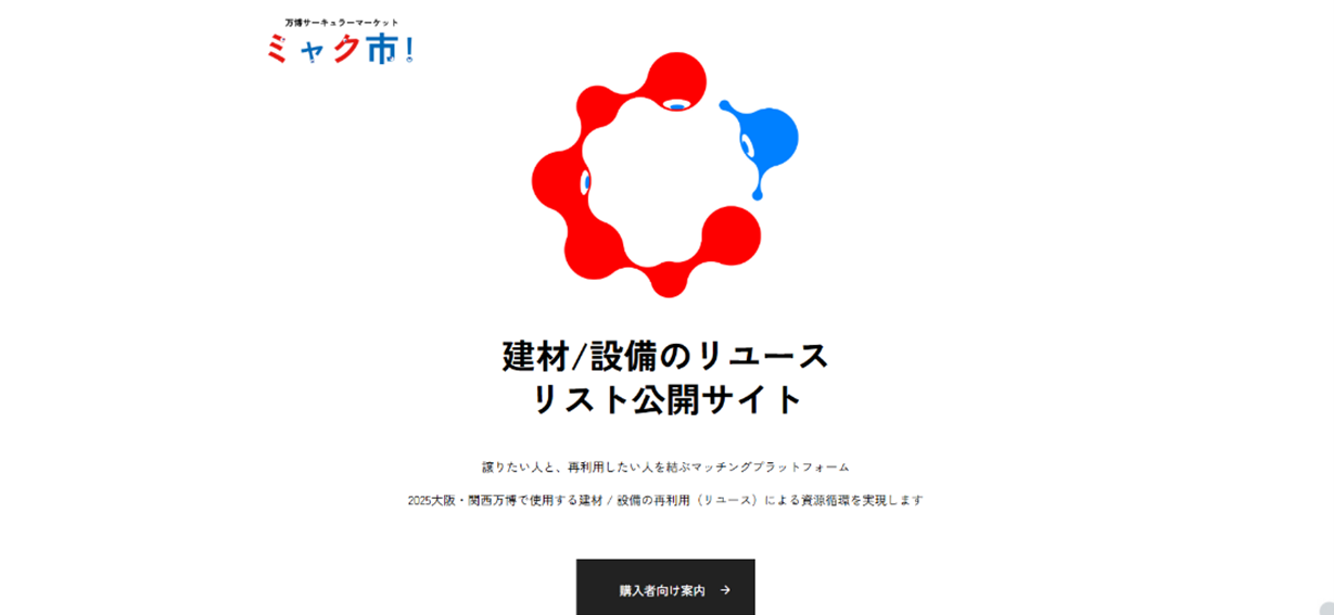 「万博サーキュラーマーケット ミャク市!」建設・設備のリユースリスト公開サイトの画像です